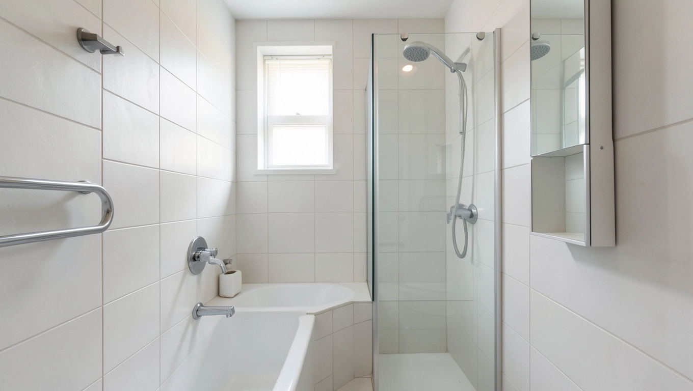 Mała łazienka z wanną i prysznicem