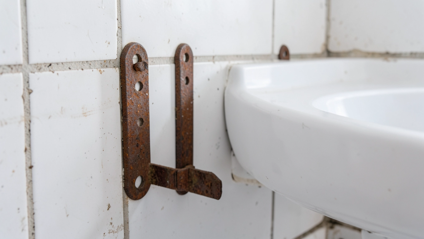 Mocowanie umywalki do ściany starego typu