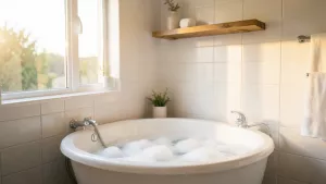 Mała łazienka z oknem i wanną